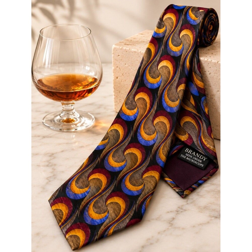 Vintage 1970s Brandy Silk Necktie Wide Retro Cocktail Print Men Accessory